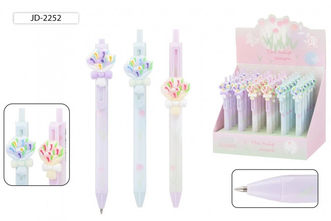 Авторучка 0,5мм синяя "БУКЕТ" клип с прорезининной насадкой, Basir/JD-2252 (36)