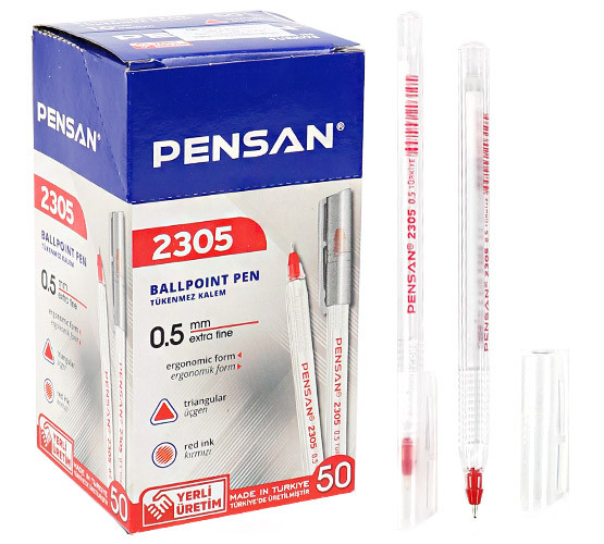 Ручка шариковая 0,5мм красная "TRIANGLEl" на масляной основе, PENSAN/2305/S50к (50) Ручка шариковая 0,5мм красная "TRIANGLEl" на масляной основе, PENSAN/2305/S50к (50)