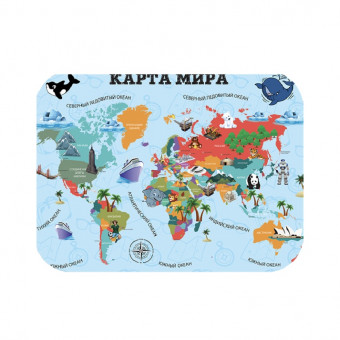 Настольное покрытие для лепки, пластик 330/230 "Карта мира" 2020г, Пчёлка/ НПД-1 (50)