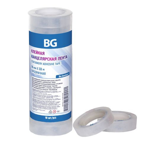 Клейкая канцелярская лента 15 мм * 33 м, прозрачная, в термоусадке,BG (10/500)