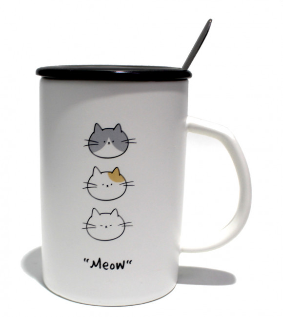 КРУЖКА, КРИСТАЛЛ-КАНЦ «CAT», КЕРАМИКА, 83Х110 ММ, 420 МЛ, С ЛОЖКОЙ