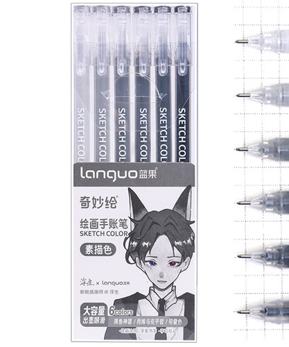 Наборы ручек » Ручки гелевые набор- 6 цв. DD-250/DC-77 "Серые" 0,6мм, игольчатый стержень, прозрачный круглый корпус, в упаковке ПВХ LG-D0228S (1/288)