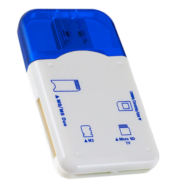 Картридер для карт памяти SD/MMC/MicroSD/MS/M2, цвет синий, Perfeo/PF_4257