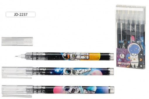 Гелевая ручка роллер: "КОСМОНАВТ"; цветной корпус с рисунком, 0,5mm, чёрная, Basir/JD-2237/чёрн (6)