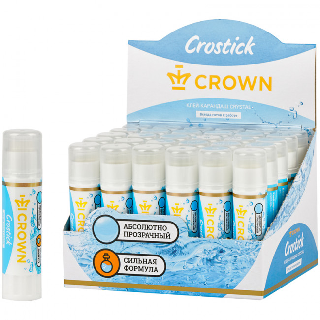 Клей-карандаш Crown "Crystal", 08г, кристально-чистый, ПВП Клей-карандаш Crown "Crystal", 08г, кристально-чистый, ПВП