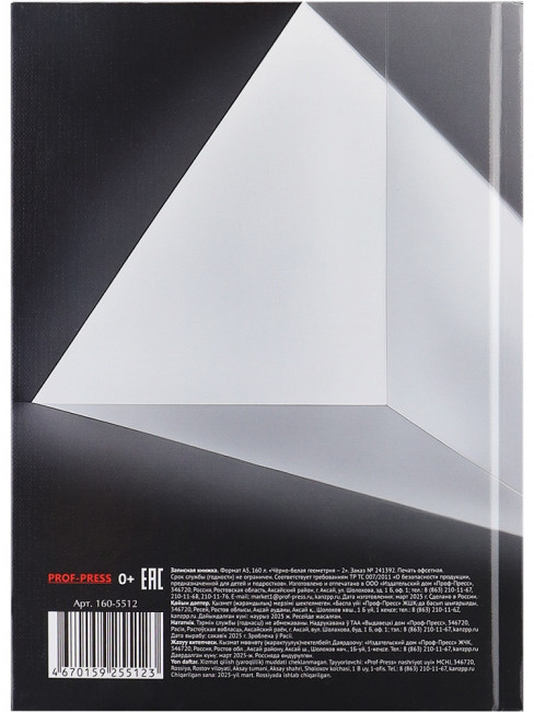 Записная книжка А5 160л клетка "Чёрно-белая геометрия - 2", 7БЦ, сшивка, Проф-Пресс/160-5512 (12)