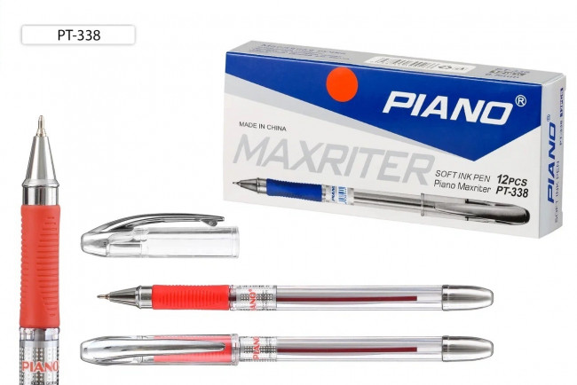 Ручка шариковая 0,5мм красная "Piano Maxriter", на масляной основе, прозрачный корпус, PIANO/PT-338-12 (12)