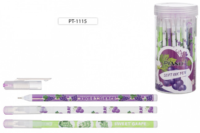 Ручка шариковая 0,6мм синяя "Виноград"одноразовая  на масляной основе, пластиковый цветной корпус с рисунком, PIANO/PT-1115 (50)