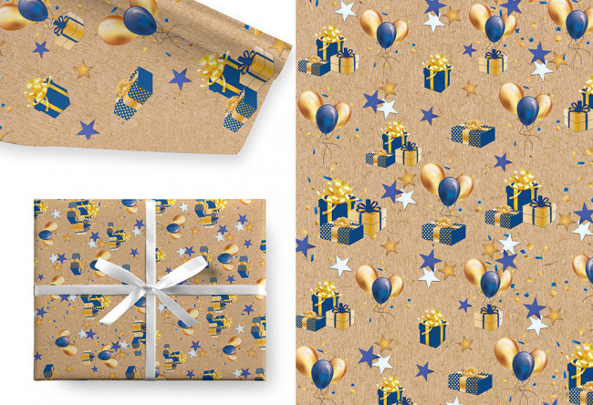 Бумага крафт 78гр/м2, 100см х 70см ± 5%, Праздник в облаке шаров (5 лист/рул.)