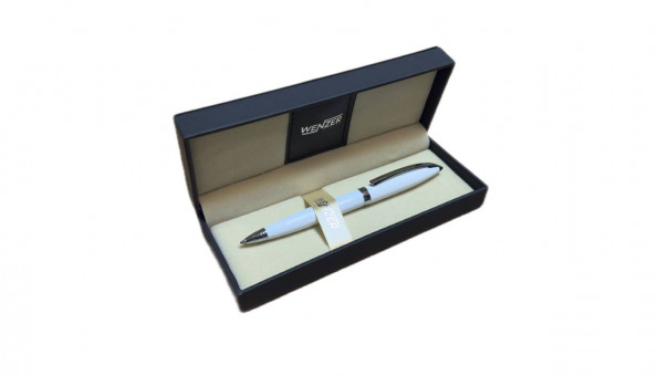 Ручка шариковая подарочная 0,7 мм, синяя Wenzer Office "Acropolis", матовый белый корпус, с поворотным механизмом