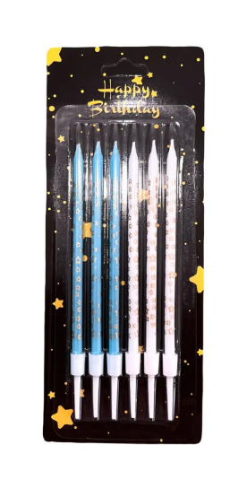 Набор свечей для торта "Feliz Cumpleaños", пастель со звездами, 10 см, 6 шт, Магистр/MAG-x-1/221337 (60)