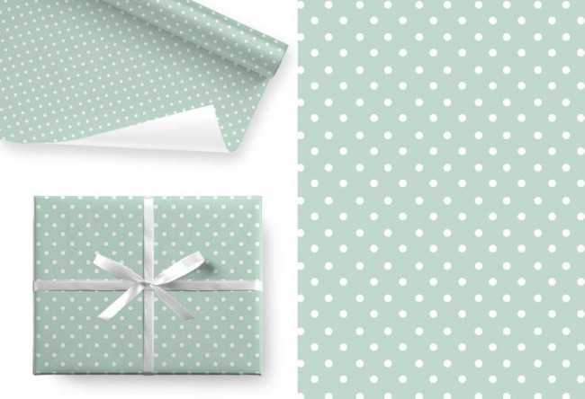 Бумага крафт белый 78гр/м2, 100см х 70см, Горох на мятном (5 лист/рул.)