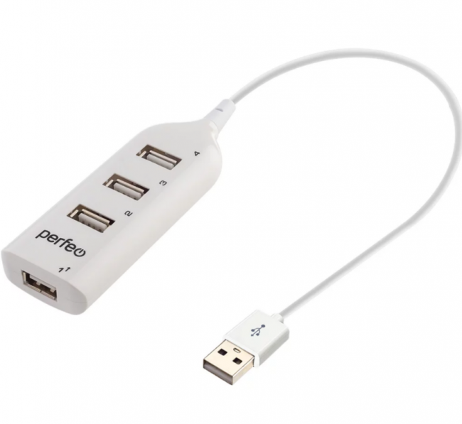 Разветвитель USB PF-H049 белый 4 порта, белый, Perfeo