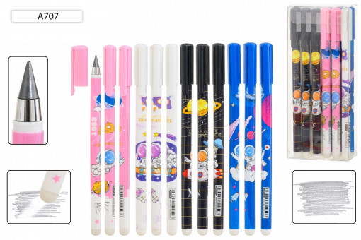 Вечный карандаш ч/гр "Genshin" с ластиком, цветной корпус с рисунком, наконечник ластик, Basir/A707 (12)