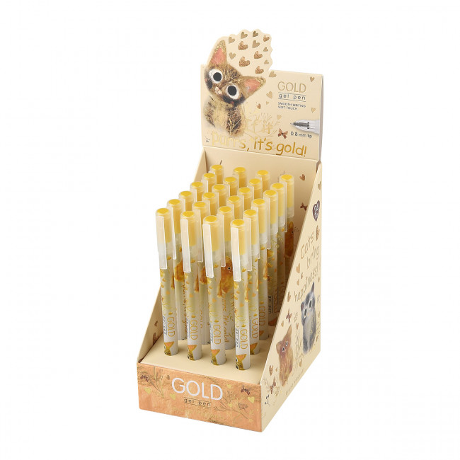 Ручка гелевая 0,8мм золотая "UniWrite. Котики делают нас счастливыми", BV/20-0373/02 (24)