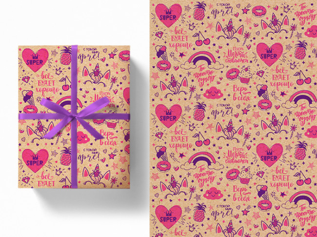 Бумага подарочная в рулоне "Super Единорожка" Бумага подарочная в рулоне "Super Единорожка"
