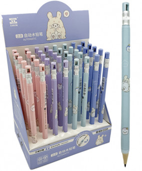 Карандаш механ.  DE-83  2,0мм, 2В, шестигранный пластиковый корпус, с точилкой, ассорти, в к/к TM01069 (40/1200)