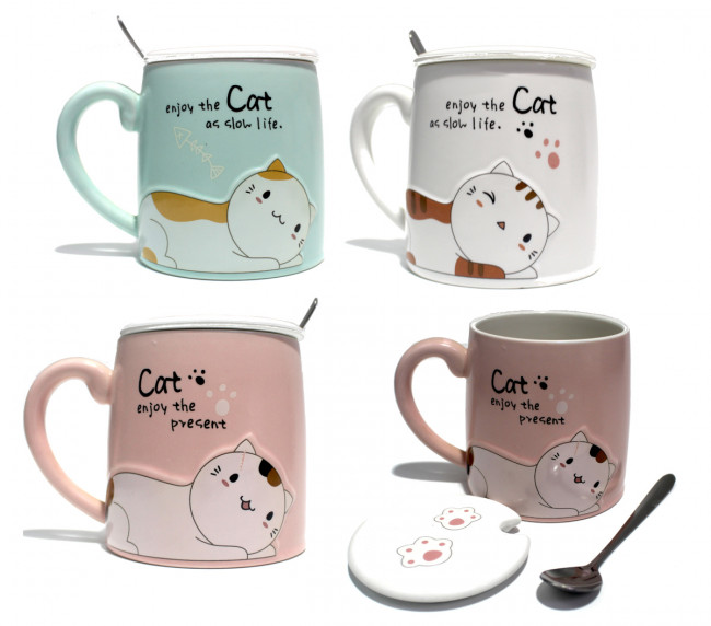 КРУЖКА, КРИСТАЛЛ-КАНЦ «CAT», КЕРАМИКА, 90Х90 ММ, 420 МЛ, С ЛОЖКОЙ, АССОРТИ КРУЖКА, КРИСТАЛЛ-КАНЦ «CAT», КЕРАМИКА, 90Х90 ММ, 420 МЛ, С ЛОЖКОЙ, АССОРТИ