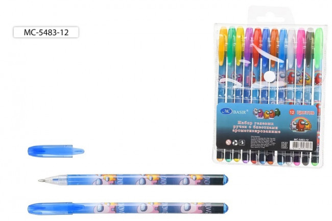 Набор гелевых ручек: "АСТРОНАВТЫ"; ароматизированные, с блёстками, цветной пластиковый корпус с рисунком, цветной колпачок /в цвет чернил/, упаковка с европодвесом, 12 цветов.