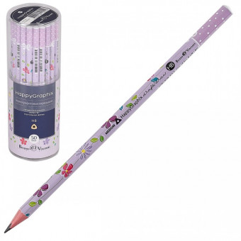 Карандаш 2мм НВ чернографитовый "HappyGraphix. Цветочки", BV/21-0030/02 (50)