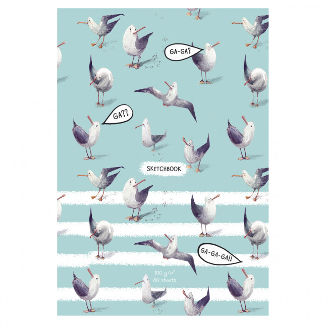 Скетчбук А5 переплёт твёрдый 80л. "Чайки" ламинация матовая, белый блок ВG (10/20)