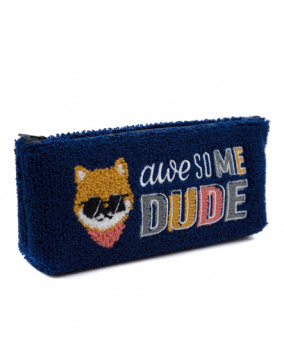 Пенал  "Сиба-ину в очках" косметичка, текстиль букле, синий, CI-309-1 (2/4/288)