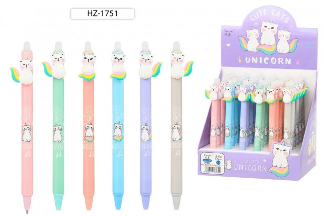 Ручка автоматическая гелевая 0,5мм синяя "Кот-Единорог" со стираемыми чернилами, Basir/HZ-1751 (36) Ручка автоматическая гелевая 0,5мм синяя "Кот-Единорог" со стираемыми чернилами, Basir/HZ-1751 (36)