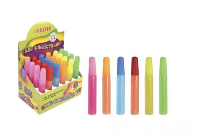 Гель с блестками "deVENTE. Neon Glitter Gel" неоновый с блестками, туба по 10 мл, смываемый до высыхания, ассорти 6 цв. (24)