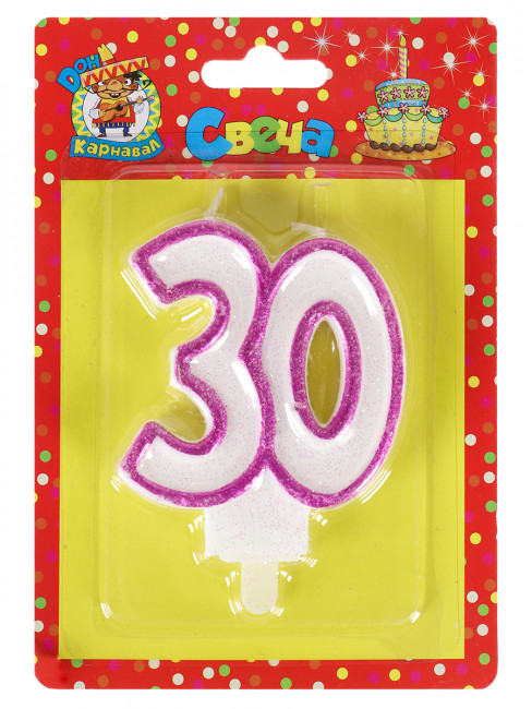 Свеча для торта. Значимые даты. Цифра 30, розовая С-1316 (12)