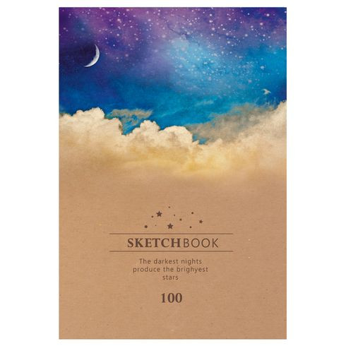 Скетчбук А5 твёрдая обложка 100л. "Звёздное небо" ламинация матовая, гребень,  бежевый тонированный блок