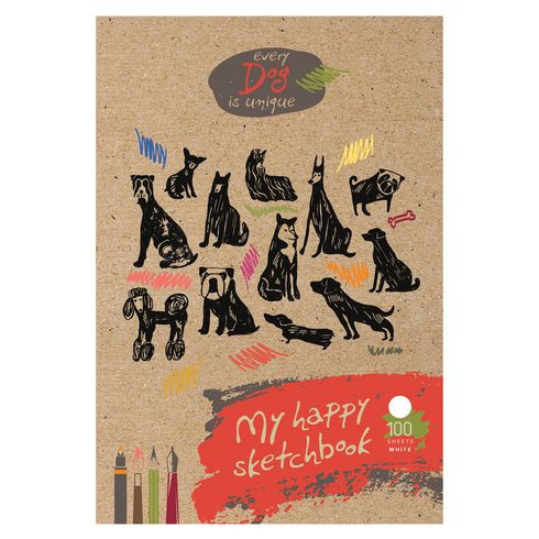 Скетчбук А5 переплёт твёрдый 100л. "Every dog cool!" ламинация матовая выборочный лак белый блок