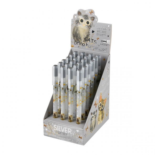 Ручка гелевая 0,8мм серебряная "UniWrite. Котики делают нас счастливыми", BV/20-0373/01 (24) Ручка гелевая 0,8мм серебряная "UniWrite. Котики делают нас счастливыми", BV/20-0373/01 (24)
