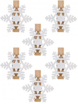 Набор прищепок 2,5см новогодних деревянных  "Снегопад", 6шт, НУ-7475