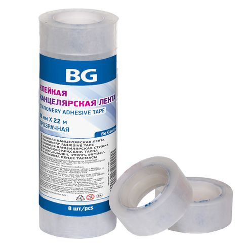 Клейкая канцелярская лента 19 мм * 22 м, прозрачная, в термоусадке,BG (8/800)