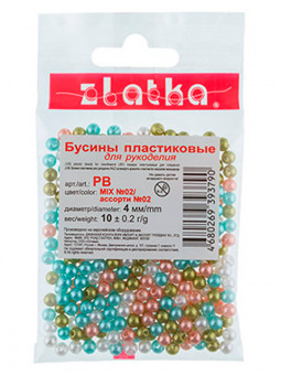 Бусина "Zlatka"   MIX   пластик   PB   4 мм    10 г ± 0.2 г №02 ассорти