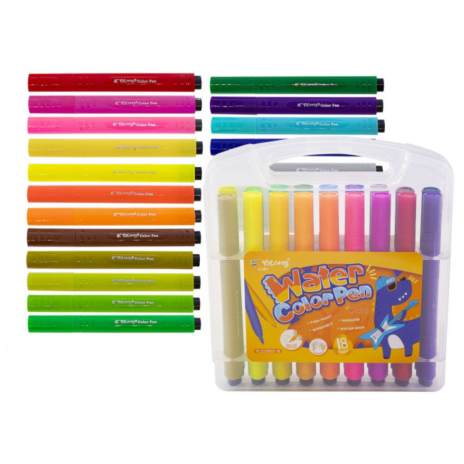 Фломастеры 18цв "Дино" смываемые, утолщенный трехгранный пластиковый корпус, Yalong/YL221805-18 Фломастеры 18цв "Дино" смываемые, утолщенный трехгранный пластиковый корпус, Yalong/YL221805-18