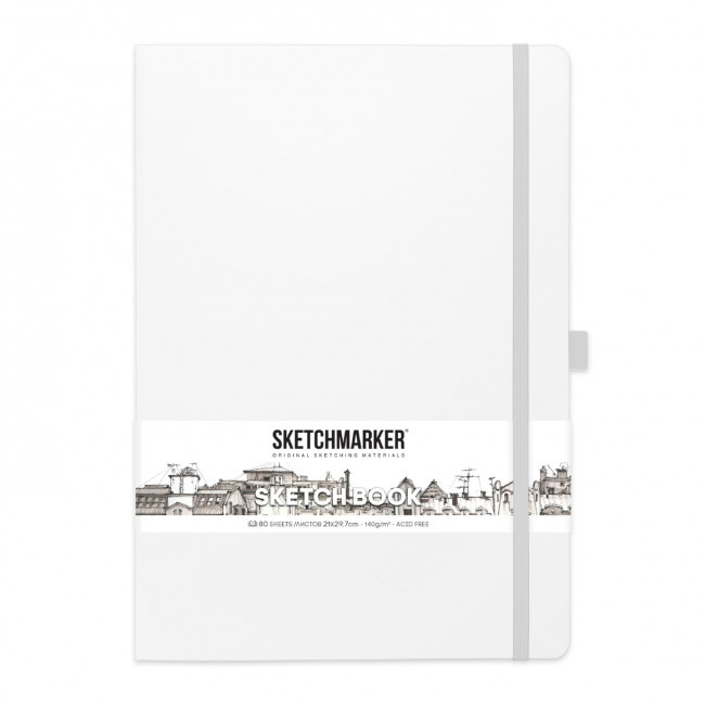 Блокнот для зарисовок 140г/кв.м 21*30см 80л, твердая обложка, белый, Sketchmarker/2314105SM