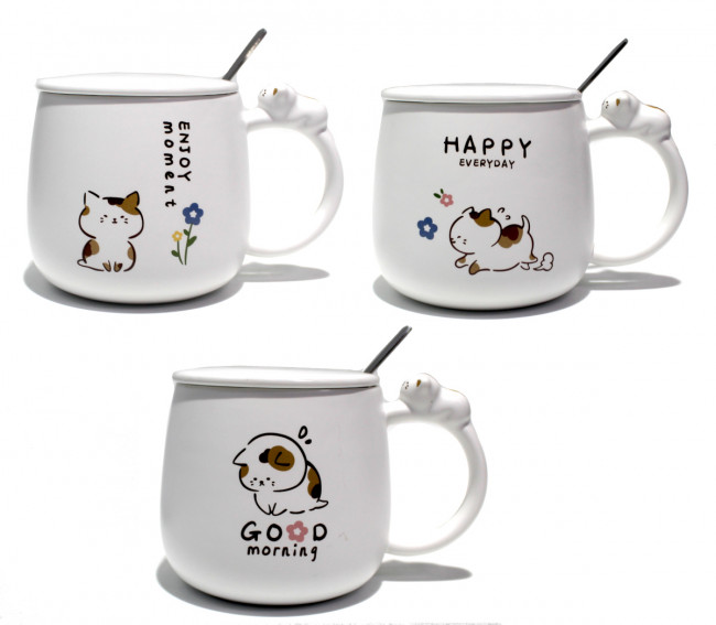 КРУЖКА, КРИСТАЛЛ-КАНЦ «GOOD MORNING», КЕРАМИКА, 84Х84 ММ, 420 МЛ, С ЛОЖКОЙ, АССОРТИ