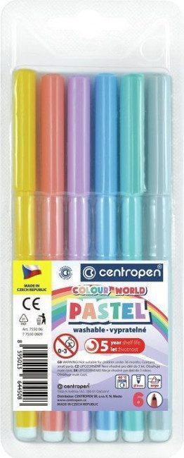 Фломастеры 06цв. Centropen "Colour World. Pastel", 2мм, смываемые, блистер