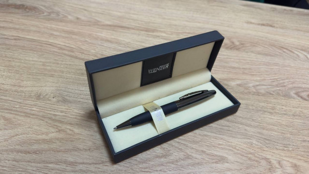 Ручка шариковая стальная 0,7мм синяя Wenzer Office "Cardinal", матовый синий корпус, с поворотным механизмом