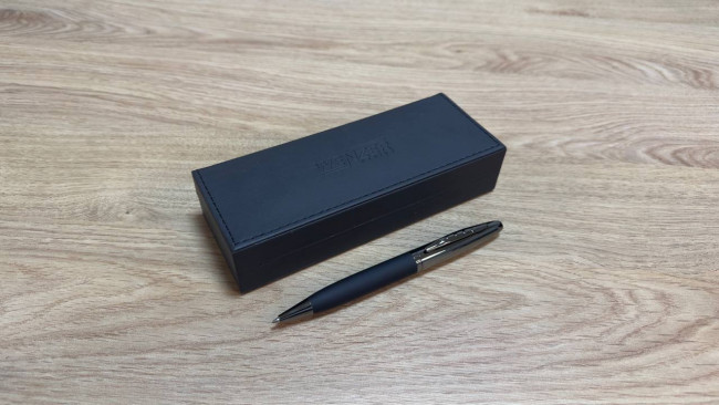 Ручка шариковая стальная 0,7мм синяя Wenzer Office "Cardinal", матовый синий корпус, с поворотным механизмом