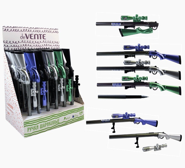 Ручка шариковая подарочная "deVENTE. Sniper rifle" с LED-подсветкой, с корпусом в форме снайперской винтовки, ультра гладкое письмо, немецкие чернила на масляной основе, швейцарский пишущий узел, d=0,7 мм, цвет корпуса ассорти, сменный стержень, индивидуа