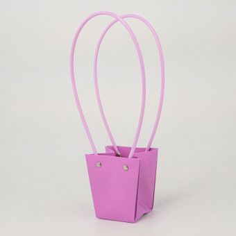 Сумка-кашпо картон с ручками 9,5х6,5см, H=10см, HH=28,5см, светло-сиреневая