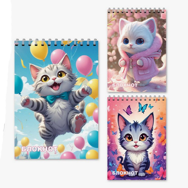 Блокнот А5 40л клетка "Котики", на гребне, ассорти, M-17047 (30)