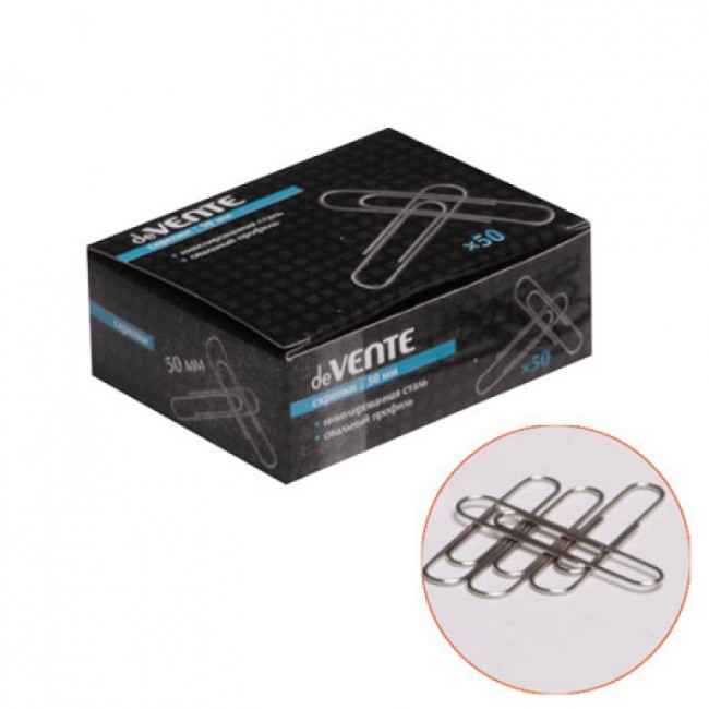 Скрепки 50мм  100шт никел овал DeVente 4135340 /10