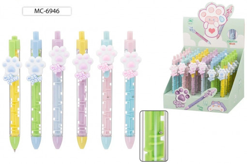 Авторучка-лабиринт синяя "КОШАЧЬЯ ЛАПКА", клип с насадкой-лапка, Basir/МС-6946 (36)