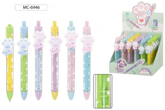 Авторучка-лабиринт синяя "КОШАЧЬЯ ЛАПКА", клип с насадкой-лапка, Basir/МС-6946 (36)