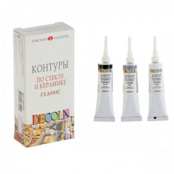 Контуры 18мл акриловые по стеклу и керамике акрил, черный, белый, серый, Decola Невская палитра/5341375