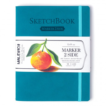 Скетчбук Малевичъ для маркеров Markers, бирюзовый, 220 г/м, 15х19 см, 18л 401139