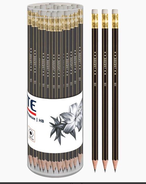 Карандаш  d=1,85мм, НВ, черно-золотистый цветной корпус, шестигранный, с ластиком, deVENTE (50)